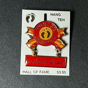 NEW Vintage Hang Ten Lapel Pin Brooch Worlds Greatest Backseat Driver Novelty